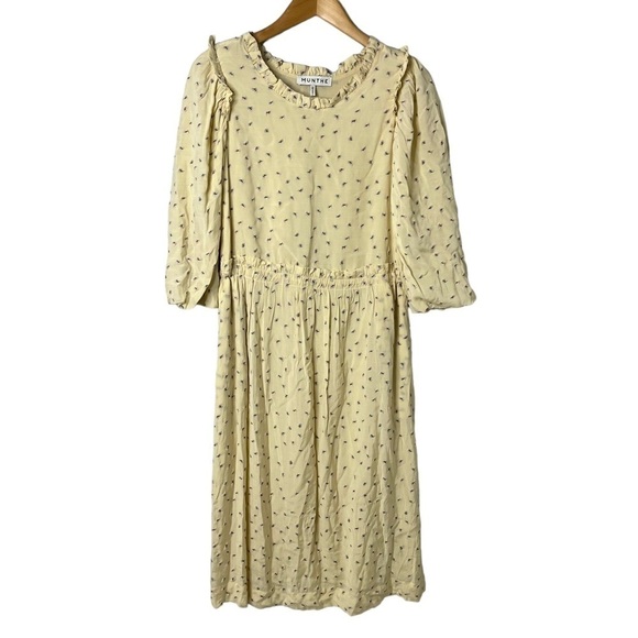 Munthe Curtis Floral Midi Dress Cream Size 38 Back Cutout Ruffle Trim - Picture 3 of 13